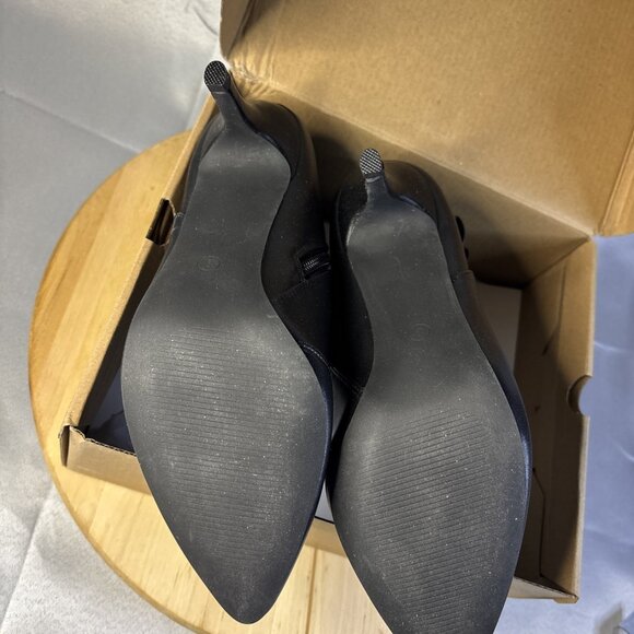 Ermonn Womens Pointed Toe Ankle Boots Stiletto Heels Side Zipper Bow Faux Suede - Picture 8 of 11